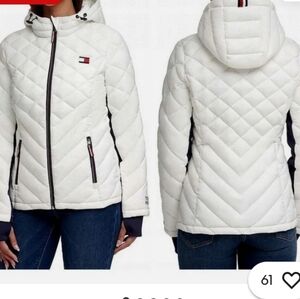 Tommy Hilfiger Women's Nylon Quilted White Puffer Jacket, Size Small